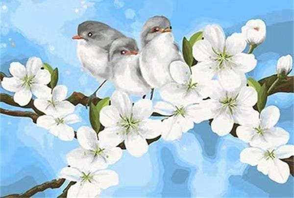 Pintar Por Números - Pájaro Blanco De La Magnolia - Figuredart - Animales Flores Principiantes Pájaros