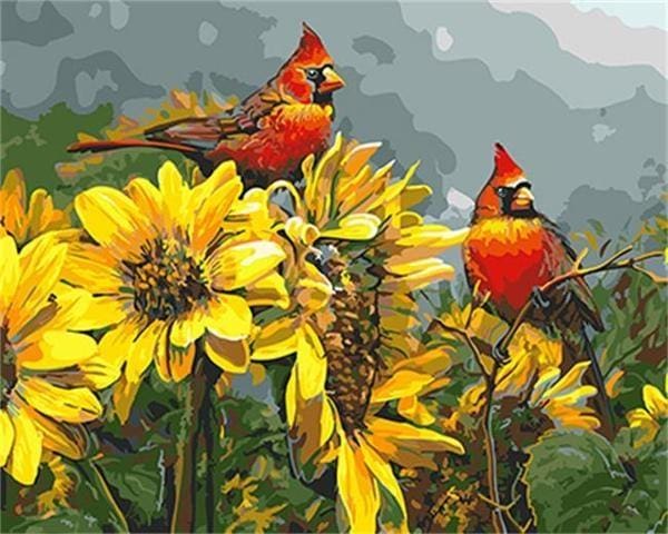 Pintar Por Números - Pájaros Rojos - Figuredart - Animales Flores Pájaros
