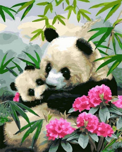 Pintar Por Números - Panda De La Madre Y El Niño - Figuredart - Animales Pandas