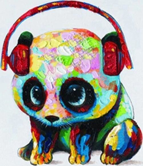 Pintar Por Números - Panda Usando Auriculares - Figuredart - Animales Pandas
