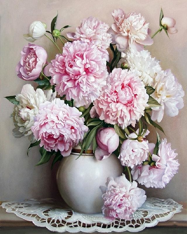 Pintar Por Números - Peonia Rosa Y Blanca - Figuredart - Flores