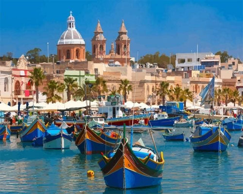Pintar Por Números - Puerto De Malta - Figuredart - Barcos Paisajes