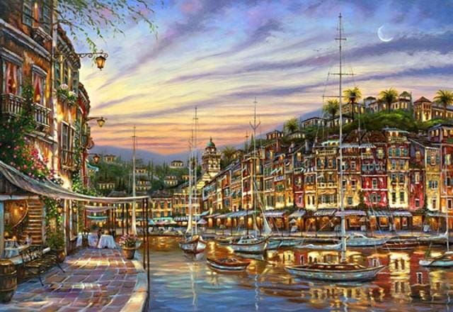 Pintar Por Números - Puesta De Sol En La Marina - Figuredart - Ciudades