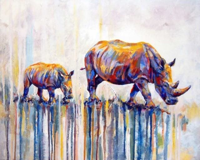 Pintar Por Números - Rinocerontes Andando - Figuredart - Animales