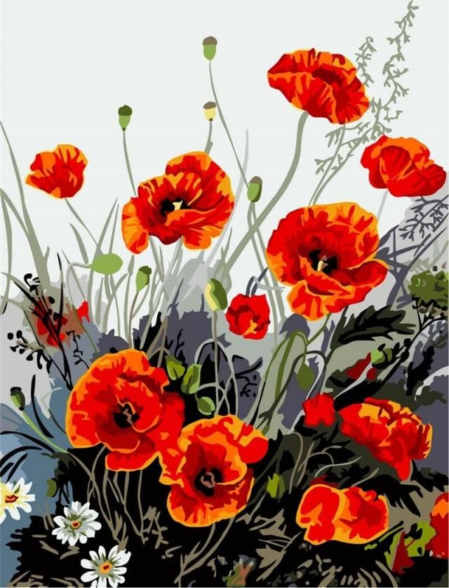 Pintar Por Números - Rojo Amapola - Figuredart - Flores