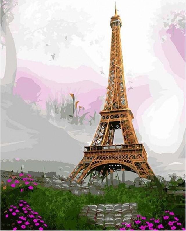 Pintar Por Números - Romántica Torre De Color Rosa - Figuredart - Ciudades