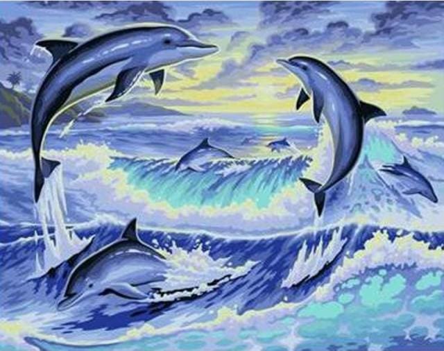 Pintar Por Números - Salto De Delfines - Figuredart - Animales Dolfines Paisajes