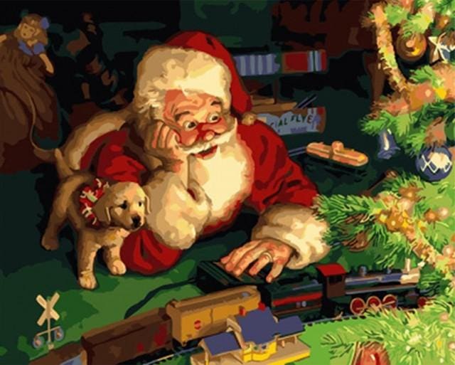 Pintar Por Números - Santa Claus Y El Perro - Figuredart - Animales Navidad Perros