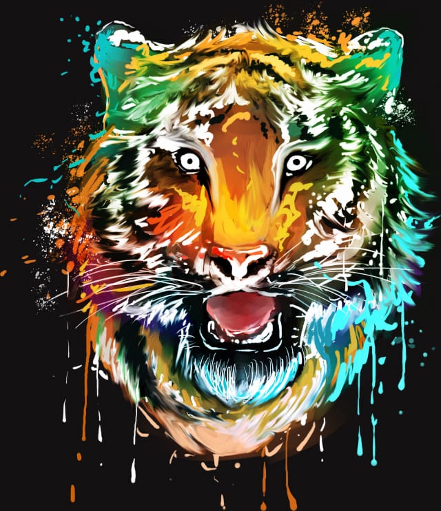 Pintar Por Números - Tigre Colorido 1 - Figuredart - Animales Pop Art Tigres