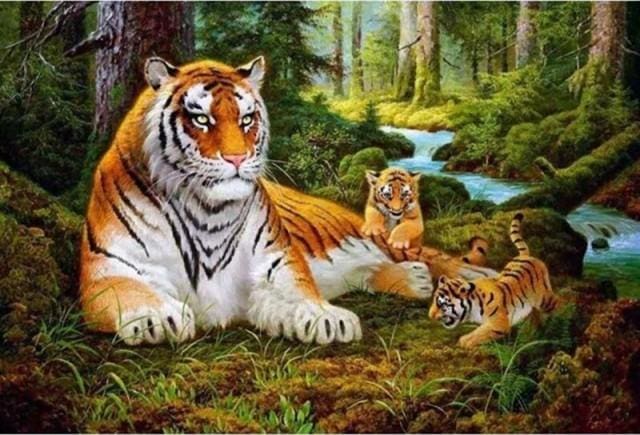 Pintar Por Números - Tigre Con Sus Hijos - Figuredart - Animales Tigres