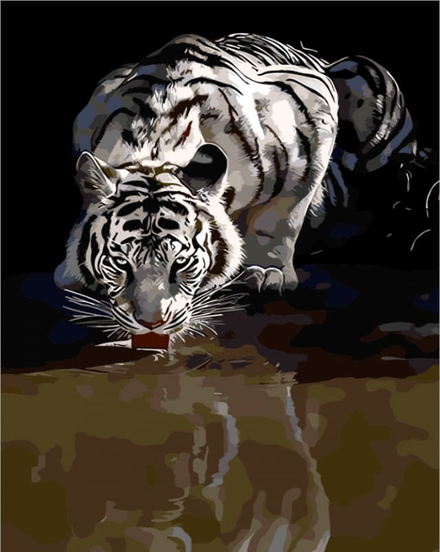 Pintar Por Números - Tigre Reflexión - Figuredart - Animales Tigres