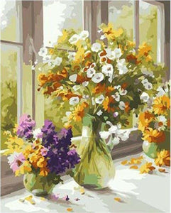 Pintar Por Números - Ventana Con Multitud De Flores - Figuredart - Flores