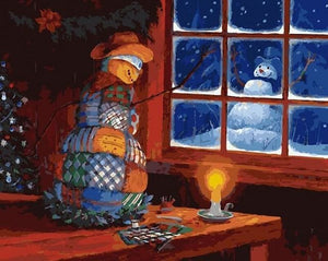 Pintar Por Números - Ventana De Navidad Con Muñeco De Nieve - Figuredart - Navidad