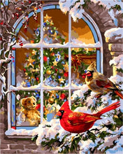 Cargar imagen en el visor de la galería, Pintar Por Números - Ventana De Pájaros De La Nieve - Figuredart - Animales Pájaros