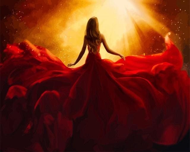 Pintar Por Números - Vestido Rojo De Chica - Figuredart - Baile Romanticismo