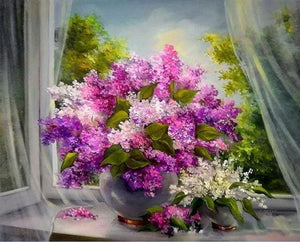 Pintar Por Números - Violetas Ventana - Figuredart - Flores