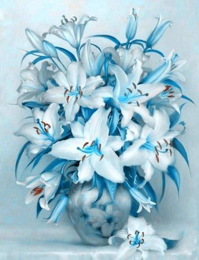 Punto De Cruz Diamante - Punto De Cruz Diamante - Azules - Figuredart - Flores Punto De Cruz Diamante Flores