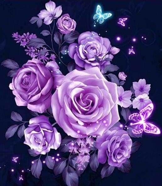 Punto De Cruz Diamante - Punto De Cruz Diamante - Flores Y Mariposas Púrpura - Figuredart - Flores Mariposas Mascotas Punto De Cruz