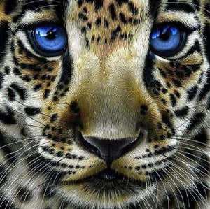 Punto De Cruz Diamante - Punto De Cruz Diamante - Leopardo Con Los Ojos Azules - Figuredart - Leopardos Mascotas Punto De Cruz Diamante