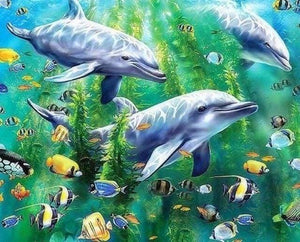 Punto De Cruz Diamante - Punto De Cruz Diamante - Los Delfines Bajo El Agua - Figuredart - Delfines Mascotas Punto De Cruz Diamante Animales