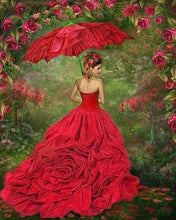 Cargar imagen en el visor de la galería, Punto De Cruz Diamante - Punto De Cruz Diamante - Mujer En Vestido Rojo - Figuredart - Punto De Cruz Diamante Romanticismo Romántico