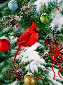 Punto De Cruz Diamante - Punto De Cruz Diamante - Pájaro En El Árbol De Navidad - Figuredart - Mascotas Navidad Punto De Cruz Diamante