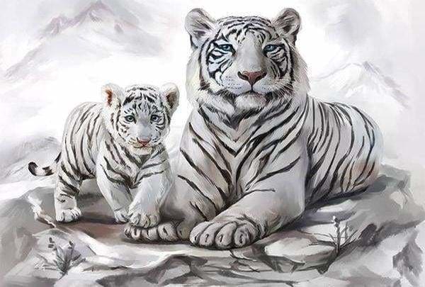 Punto De Cruz Diamante - Punto De Cruz Diamante - Tigres En La Nieve - Figuredart - Invierno Mascotas Punto De Cruz Diamante Animales Tigres